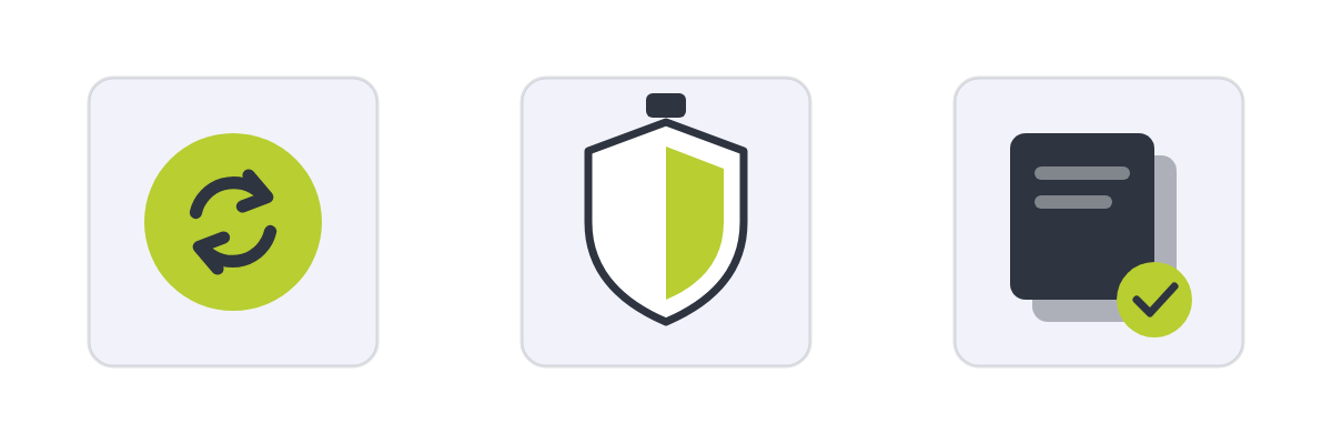 Drei Wege zum sicheren Shop: ein Update-Pfeil, ein Schutzschild als Plugin und eine Sicherungskopie vor dem Update.